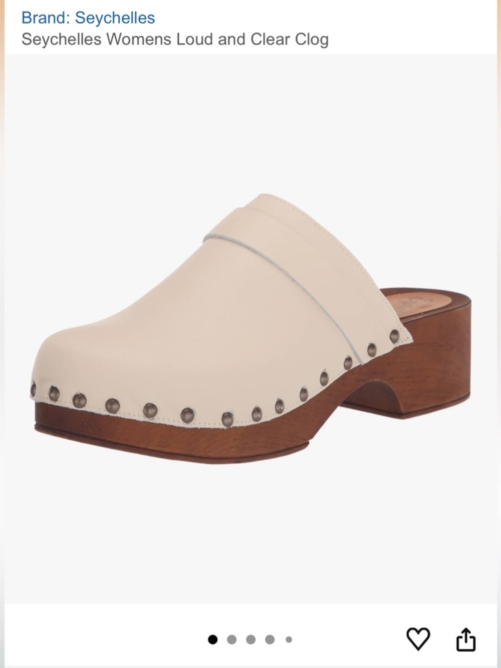 Seychelles Cream Leather Studded Wood-Platform Clog